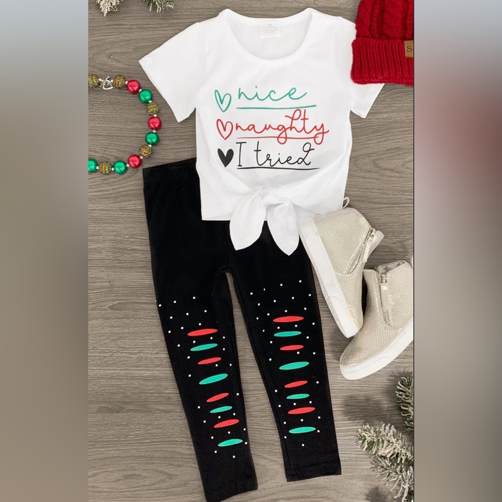 Festive Kids Outfit with Graphic Tee and Leggings